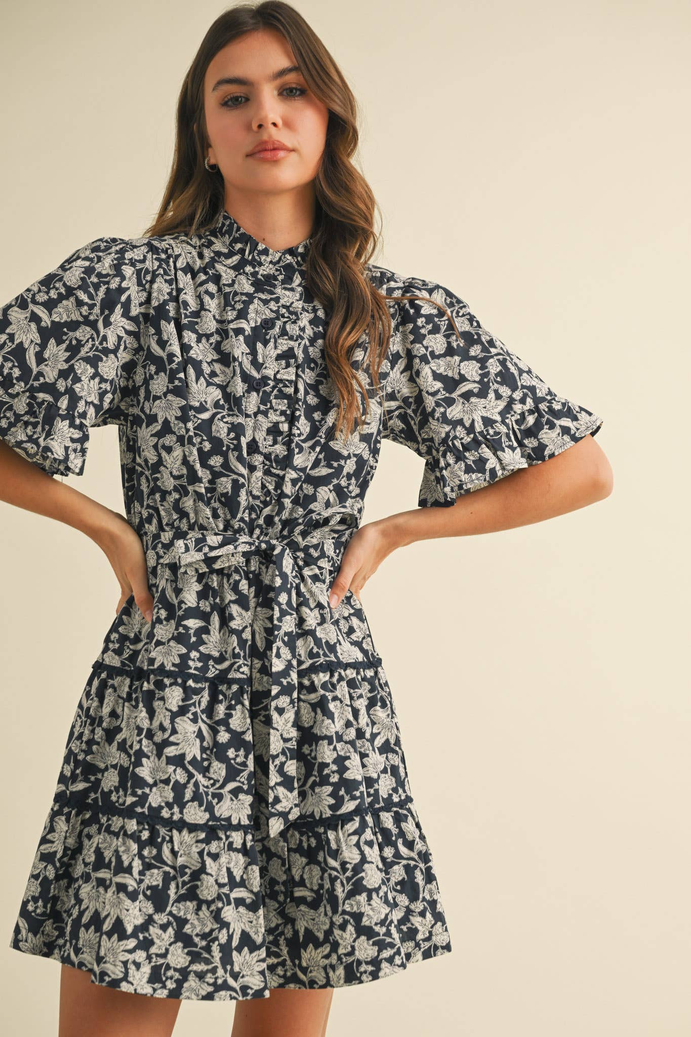 Flirty Ruffled Floral Button Down Mini Dress