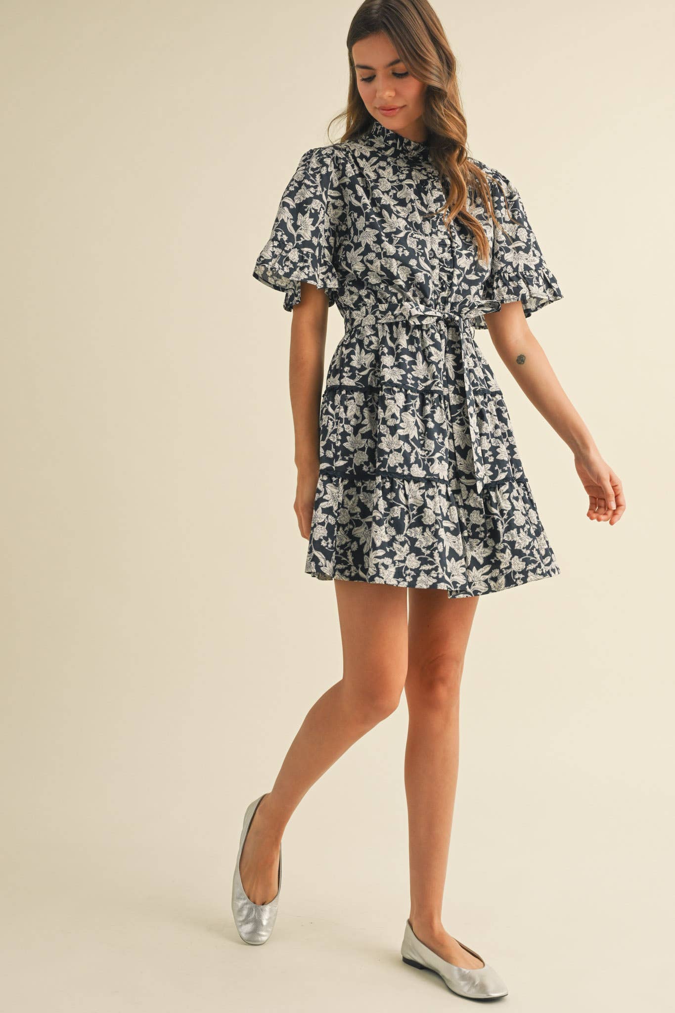 Flirty Ruffled Floral Button Down Mini Dress