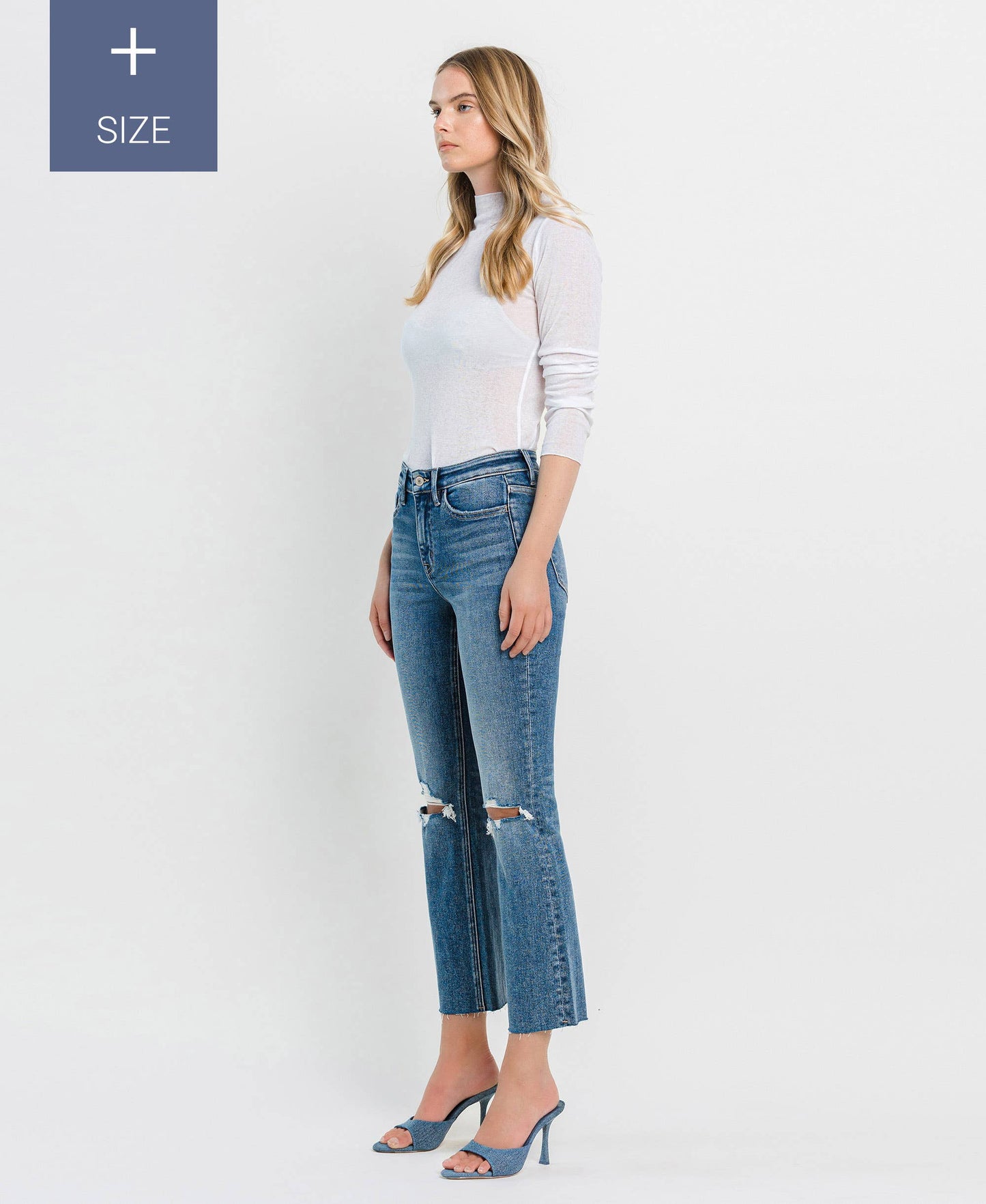 High Rise Clean Cut Raw Hem Crop Flare - Plus Size