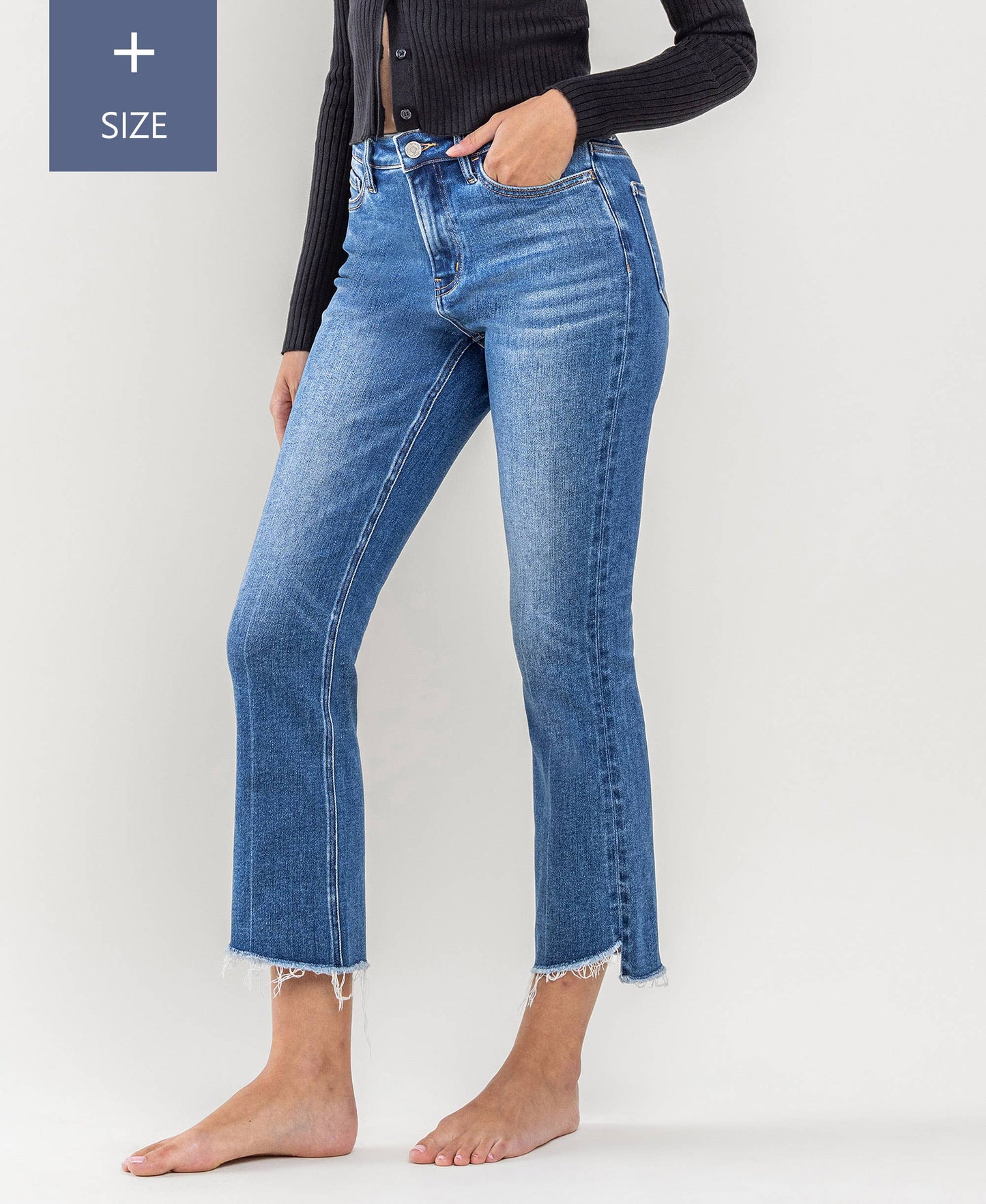 High Rise Raw Step Hem Flare Jeans - Plus Size