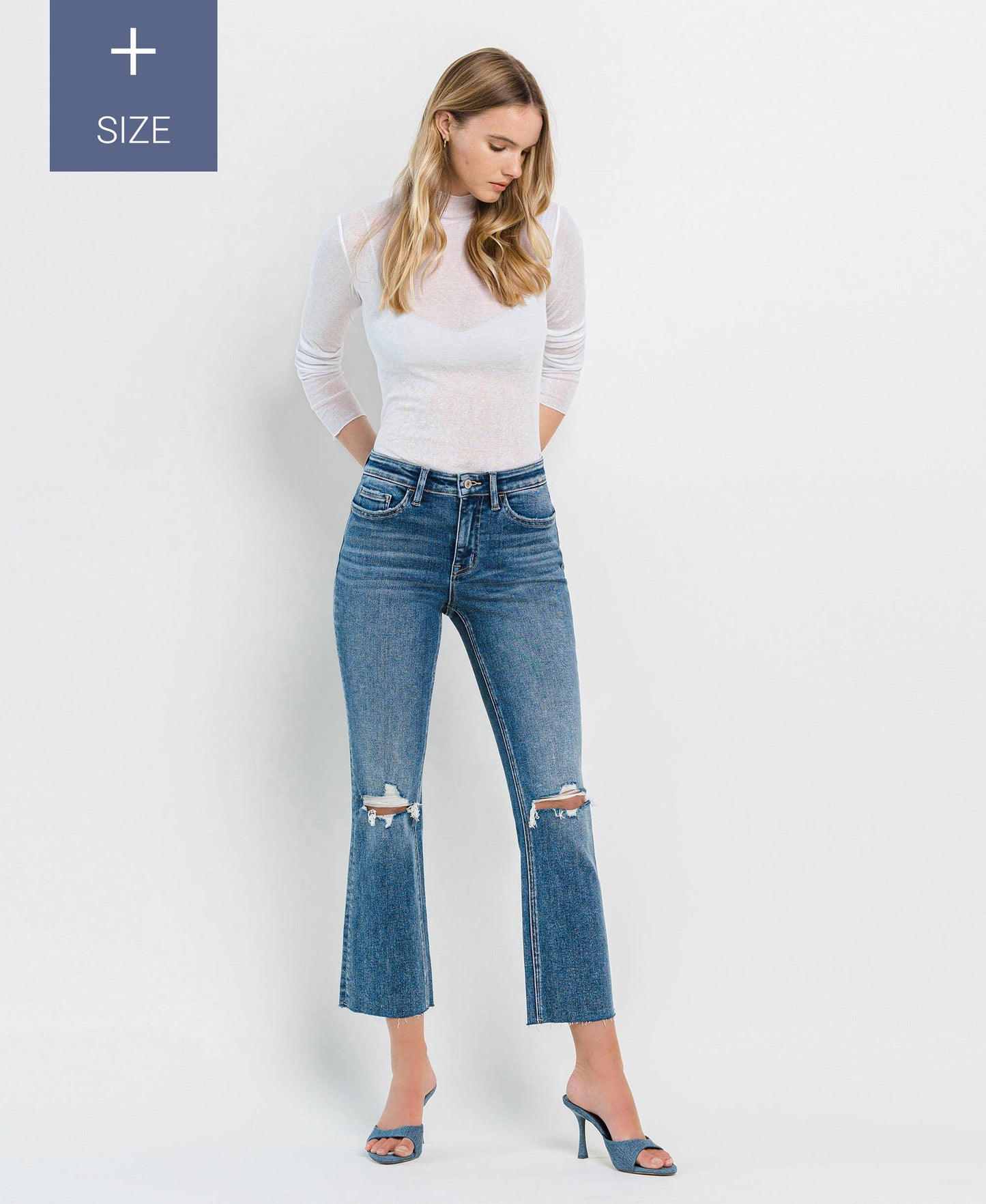 High Rise Clean Cut Raw Hem Crop Flare - Plus Size