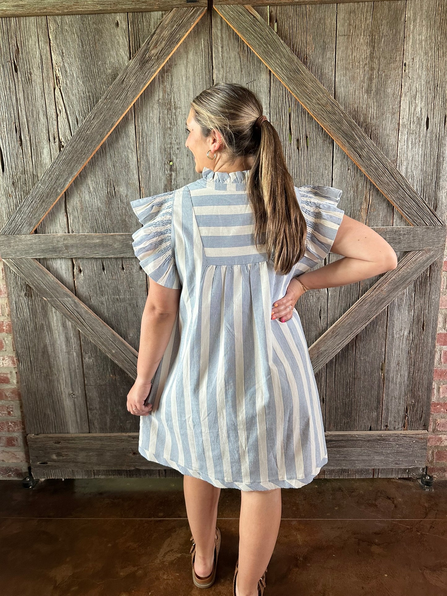 Striped Ruffle Sleeve Dress