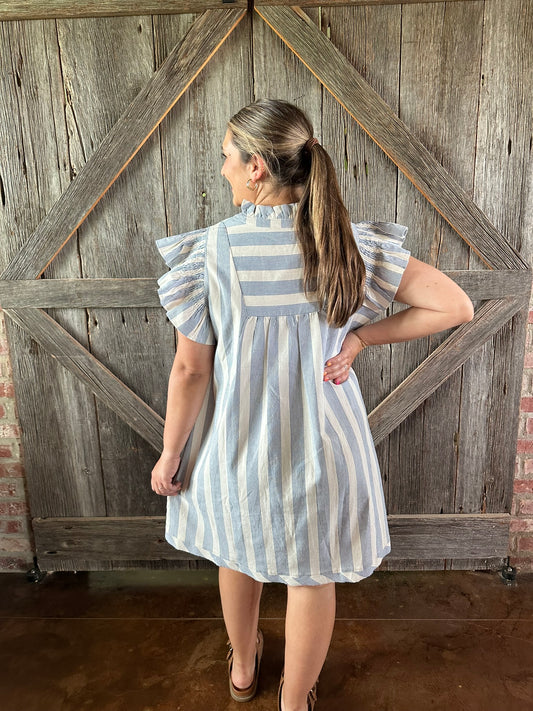 Striped Ruffle Sleeve Dress