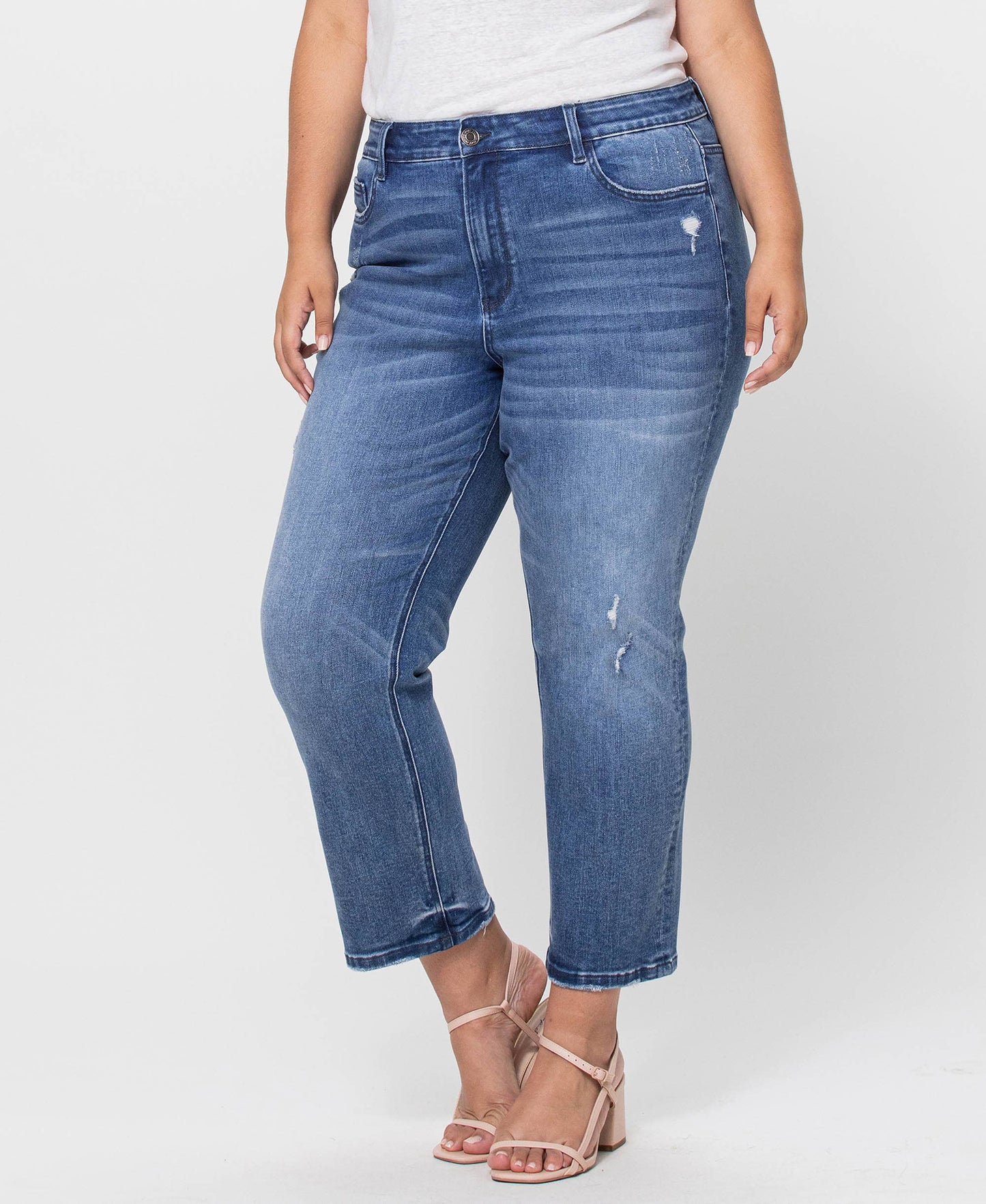 High Rise Crop Slim Straight Jeans - Plus Size