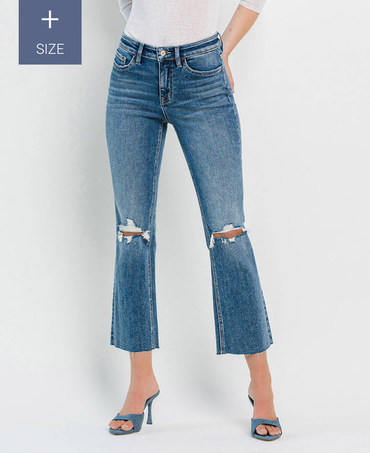 High Rise Clean Cut Raw Hem Crop Flare - Plus Size