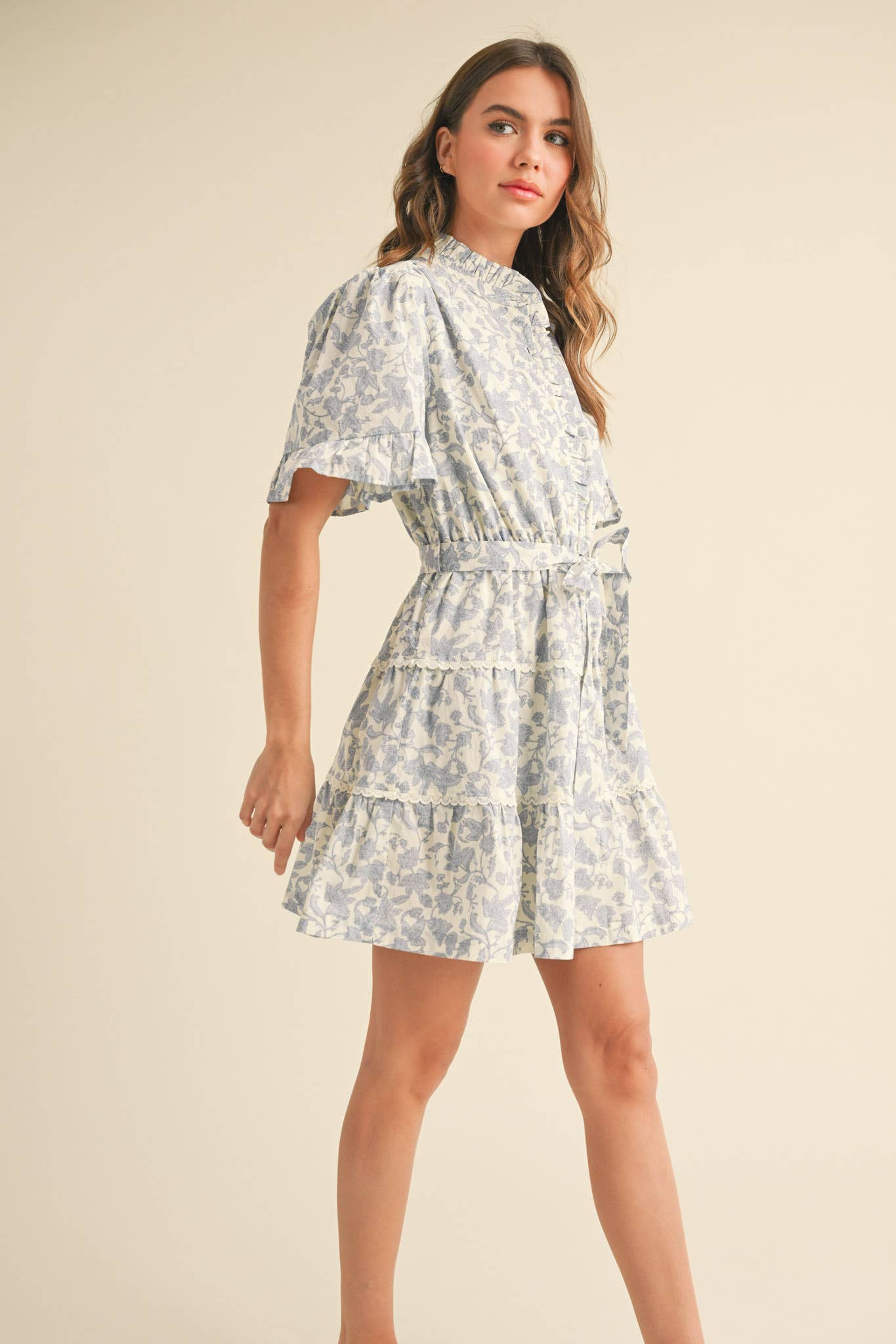 Flirty Ruffled Floral Button Down Mini Dress