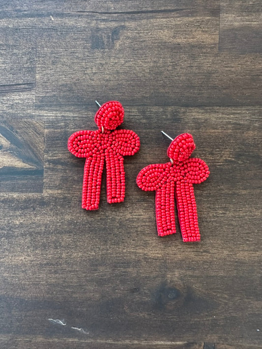 Custom Red Beaded Bow Earrings | Bow Drop