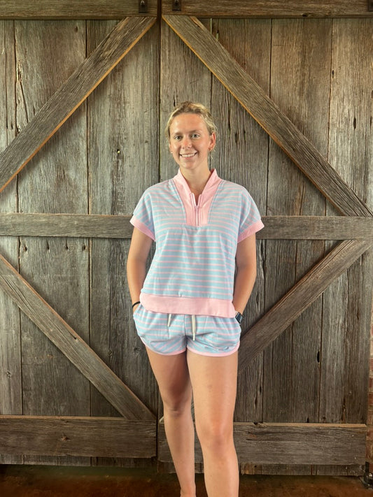 Half Zip Up Striped Set
