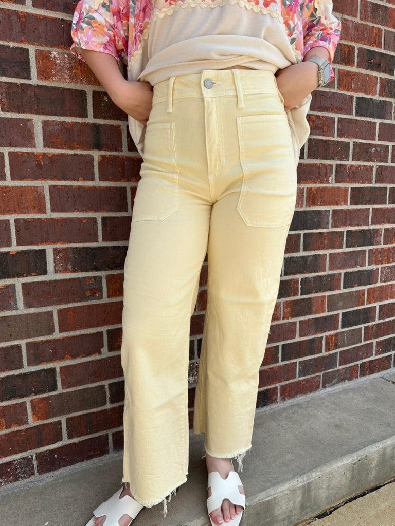 High Rise Utility Wide Leg - Butter Yellow