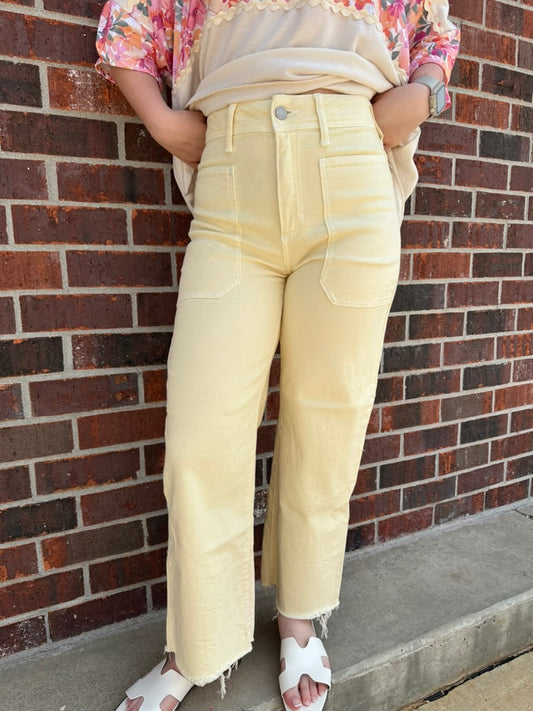 High Rise Utility Wide Leg - Butter Yellow