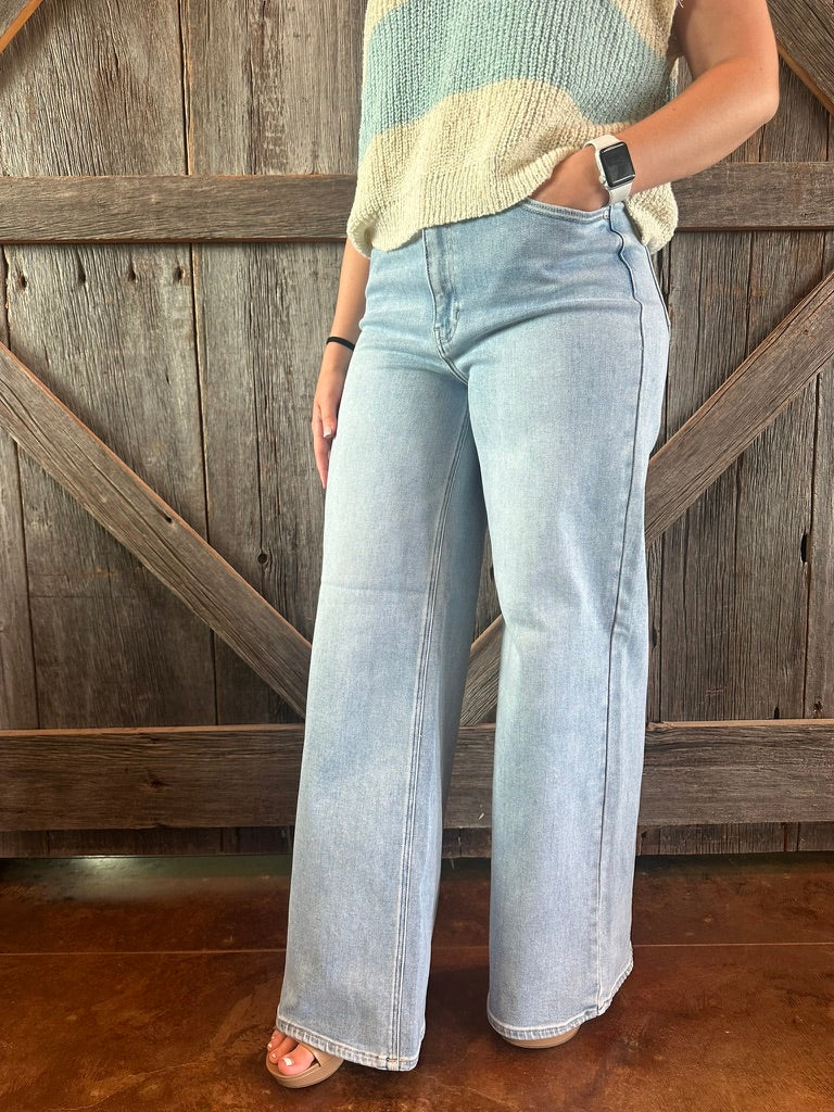 High Rise Palazzo Wide Leg Jeans