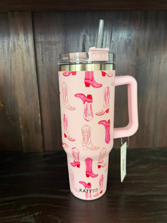 Light Pink Western Boots Tumbler Cup w/ Handle