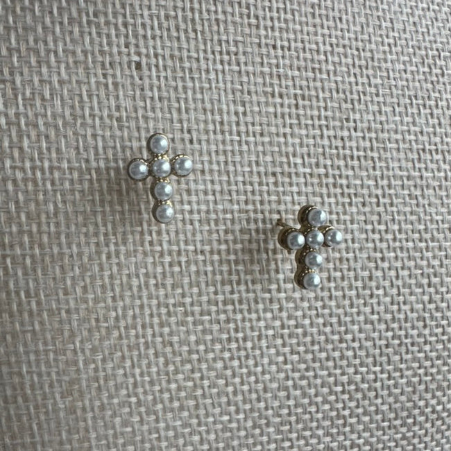 Pearl Cross Stud Earrings