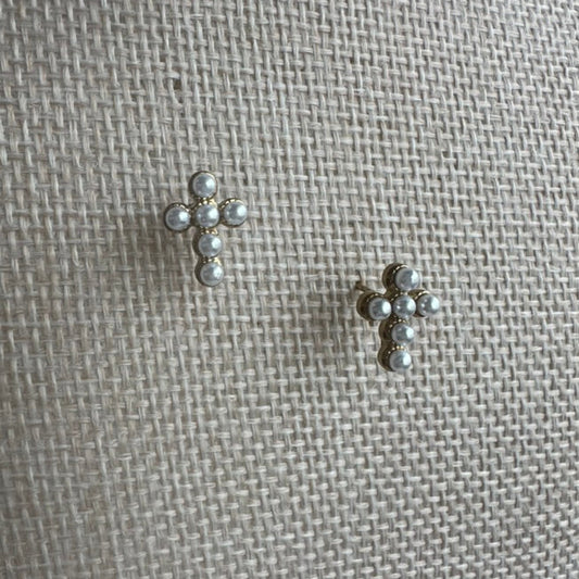 Pearl Cross Stud Earrings