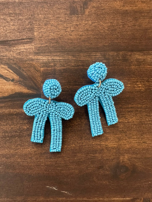 Custom Carolina Blue Beaded Bow Earrings| Gameday| Custom