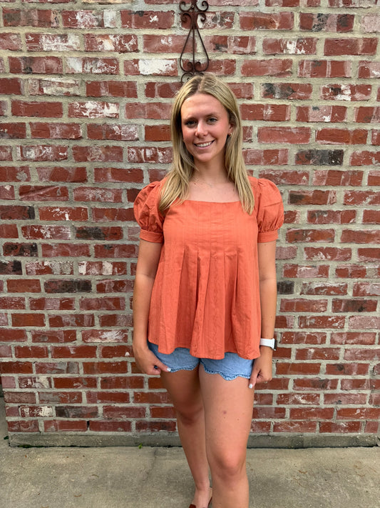 Sunday Air Puff-Sleeve Pleated Blouse