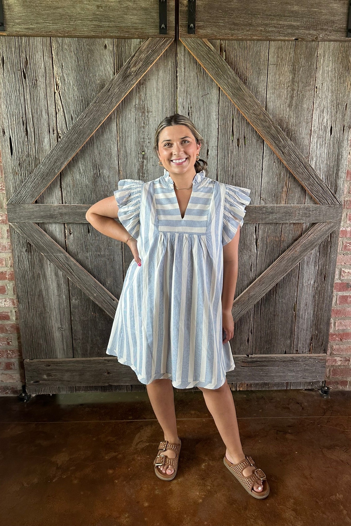 Striped Ruffle Sleeve Dress