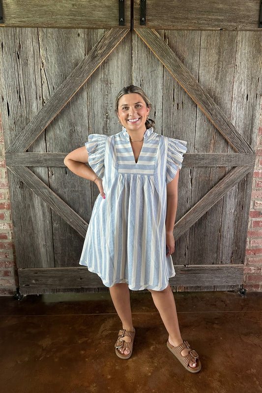 Striped Ruffle Sleeve Dress