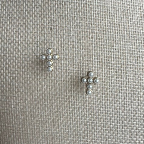 Pearl Cross Stud Earrings