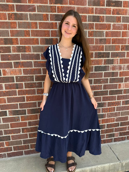 Ric Rac Ruffle Midi Dress