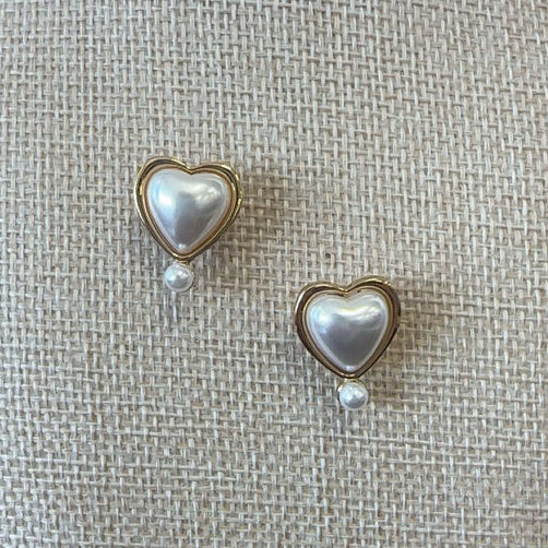 Heart-Shaped Pearl Drop Earrings