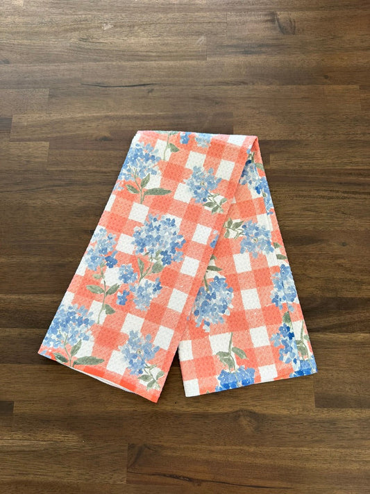 Hydrangea Red White Blue Kitchen Towel