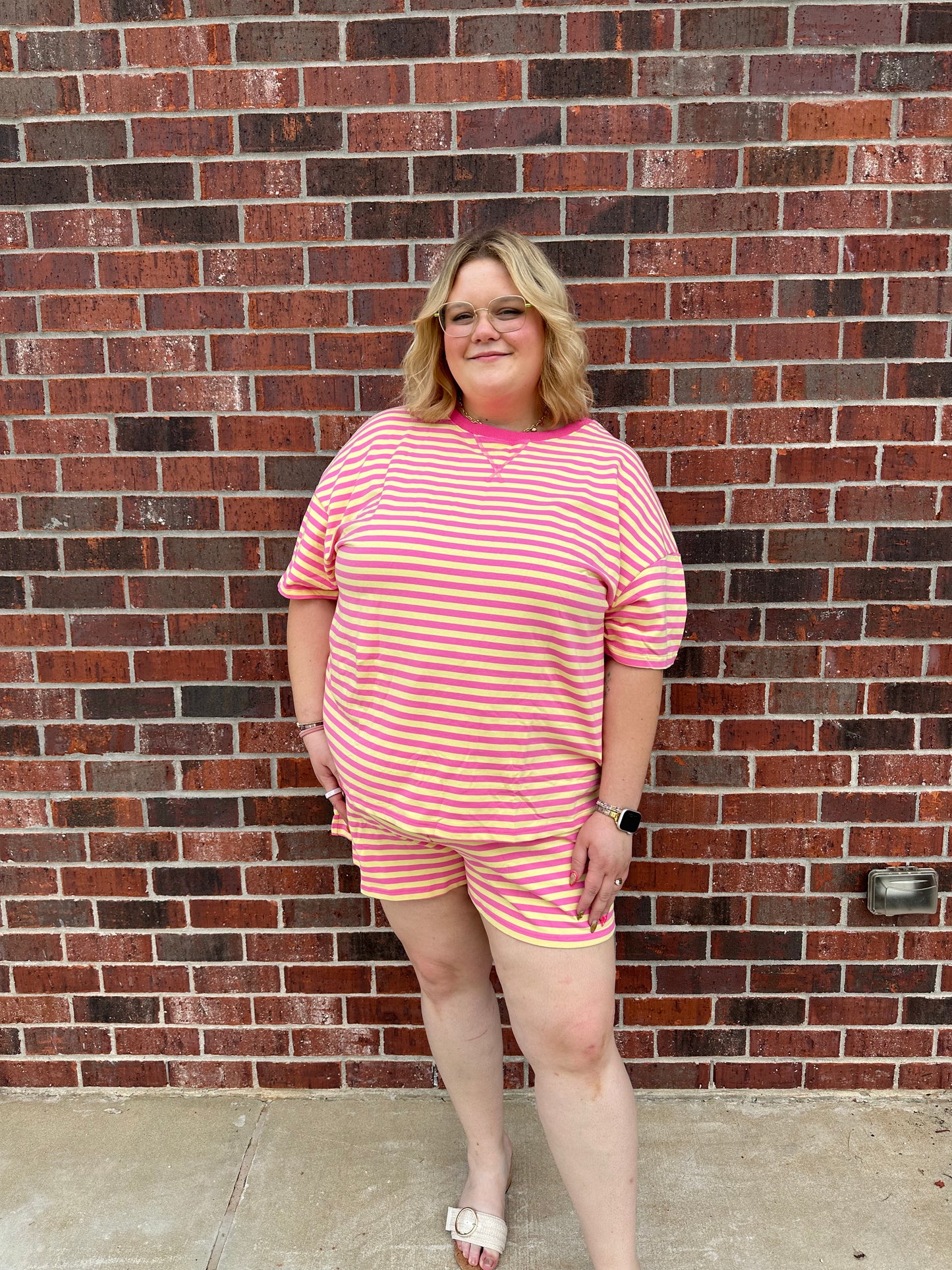 Plus Size Stripe Boxy Tee & Short Set