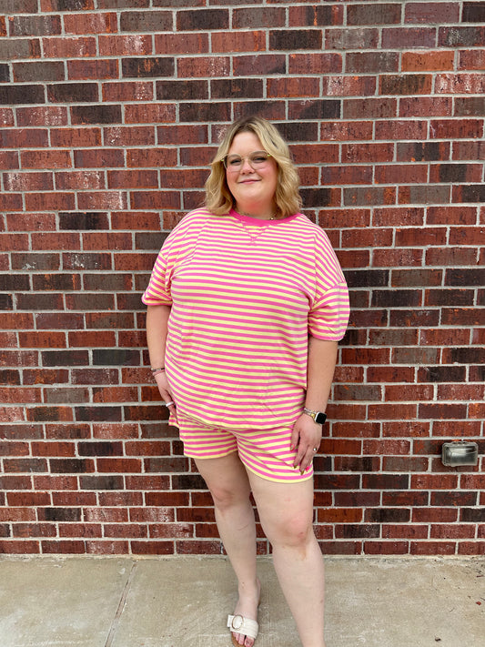 Plus Size Stripe Boxy Tee & Short Set