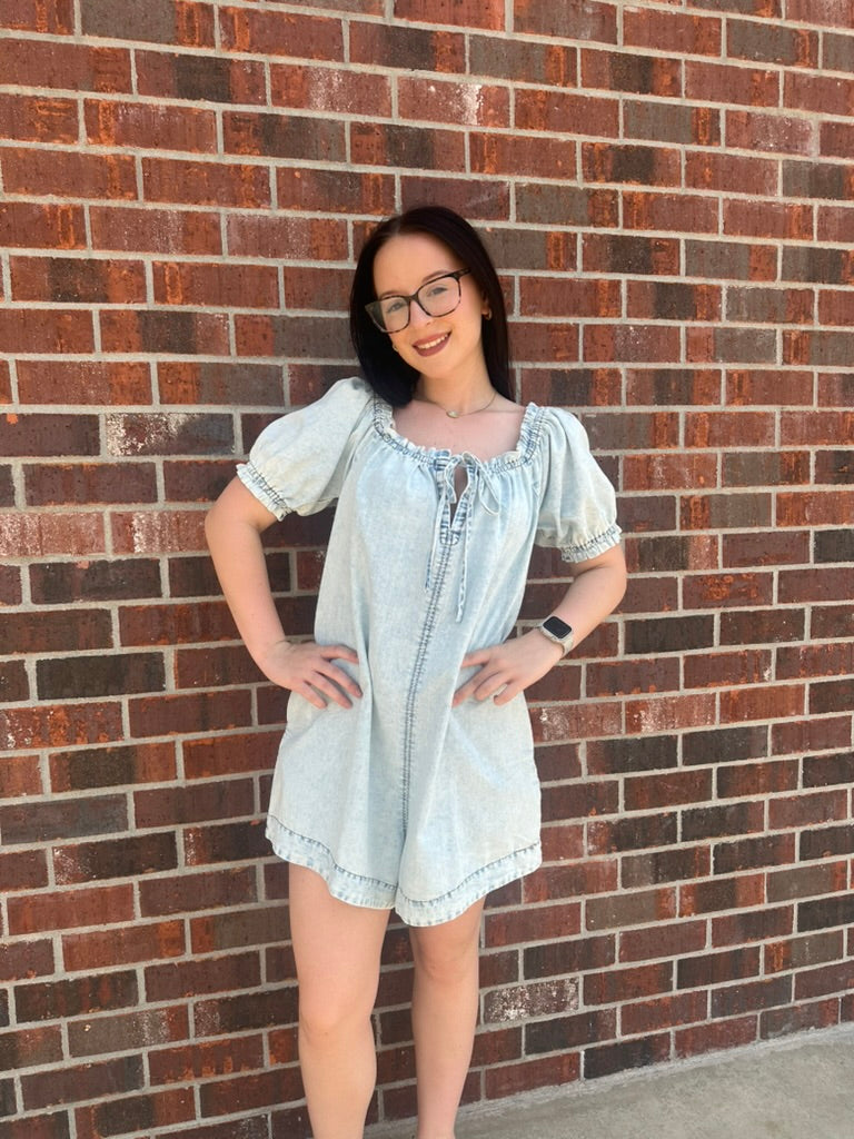 Light-Wash Denim Overall Romper