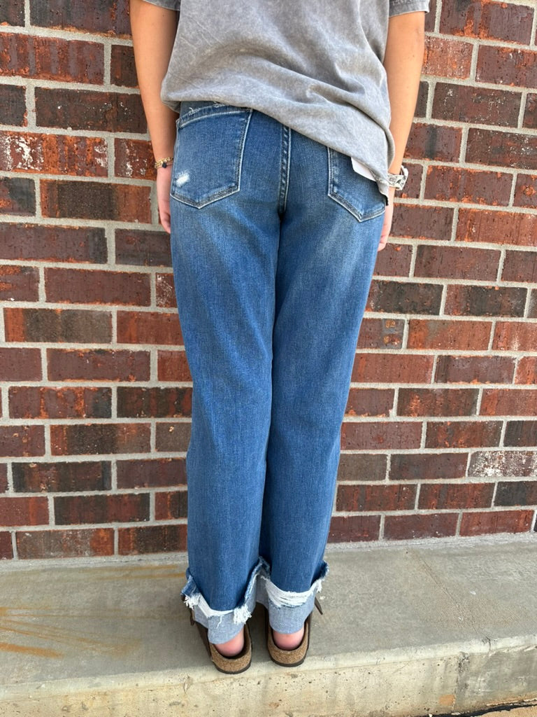 High Rise Cuffed Straight Jeans