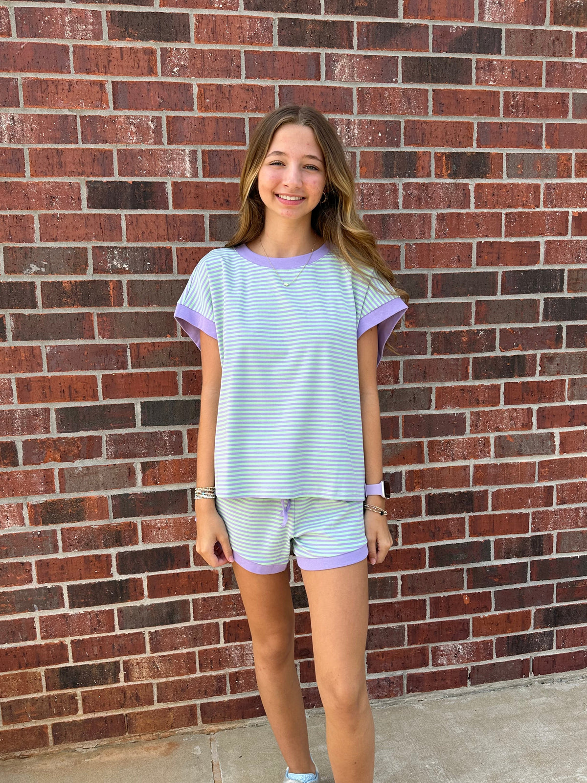 Striped Knit Top and Shorts Lounge Set