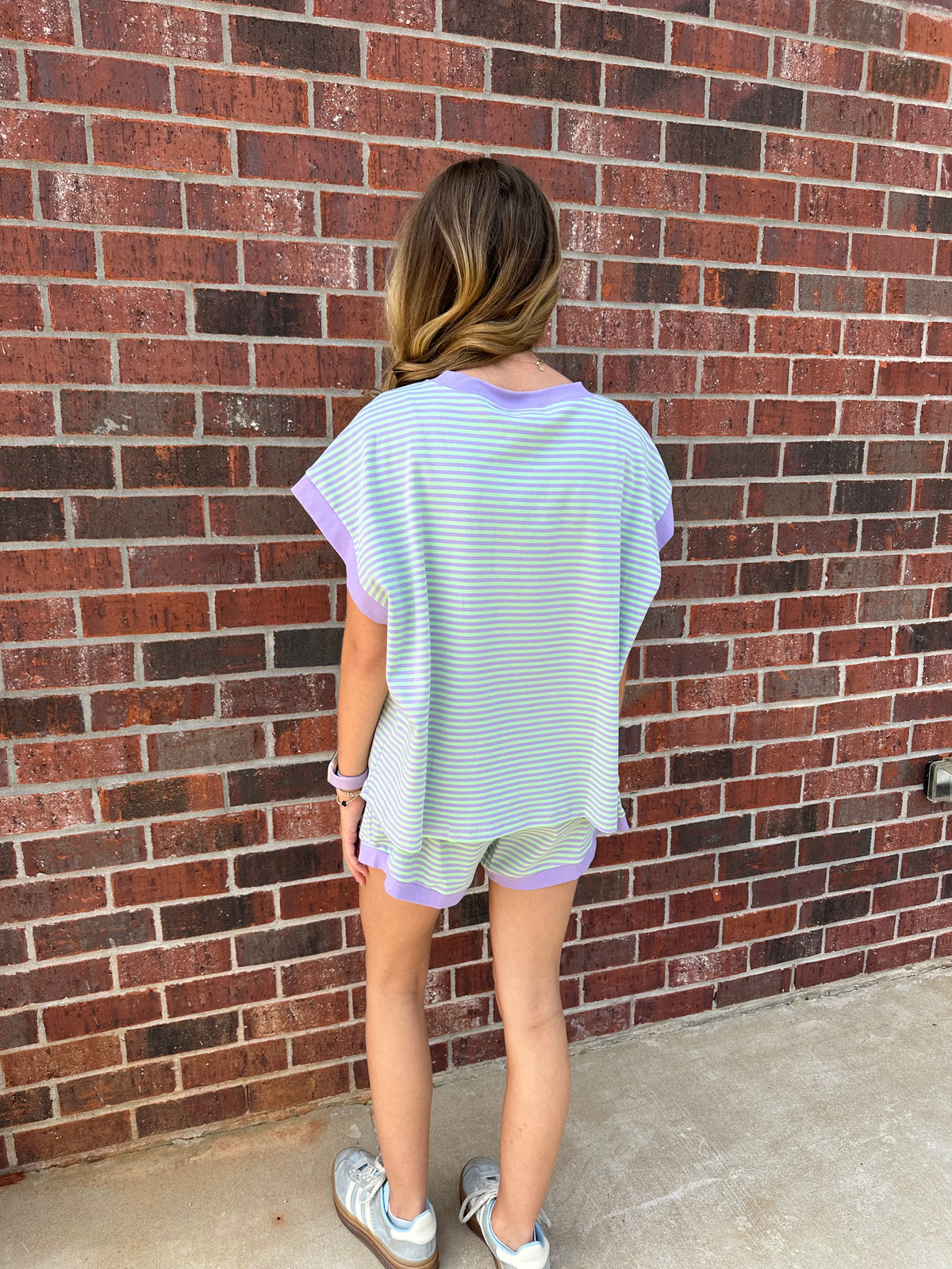 Striped Knit Top and Shorts Lounge Set