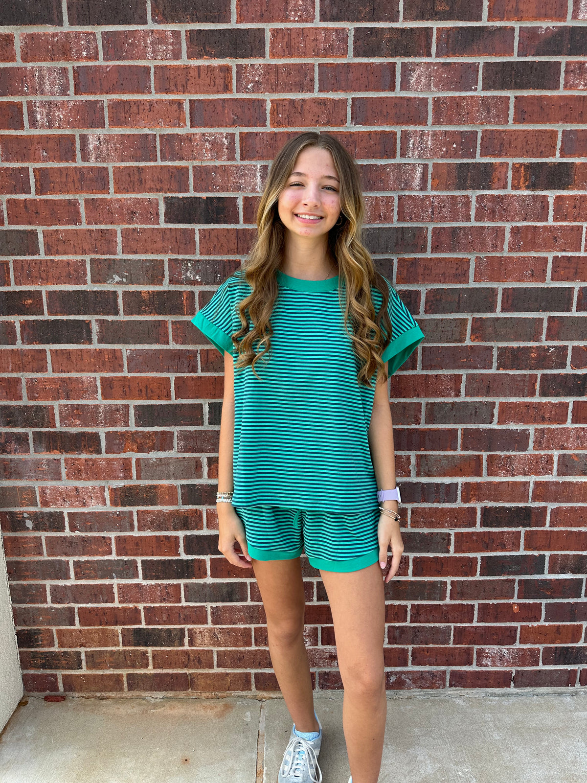 Striped Knit Top and Shorts Lounge Set