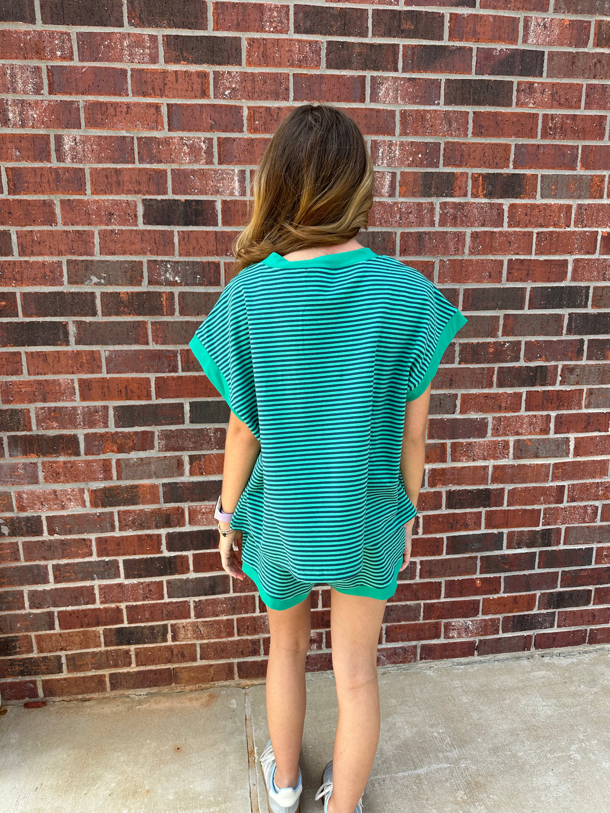 Striped Knit Top and Shorts Lounge Set
