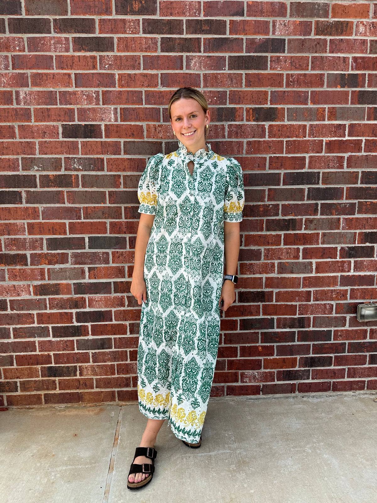 Elegant Collared Print Midi Dress