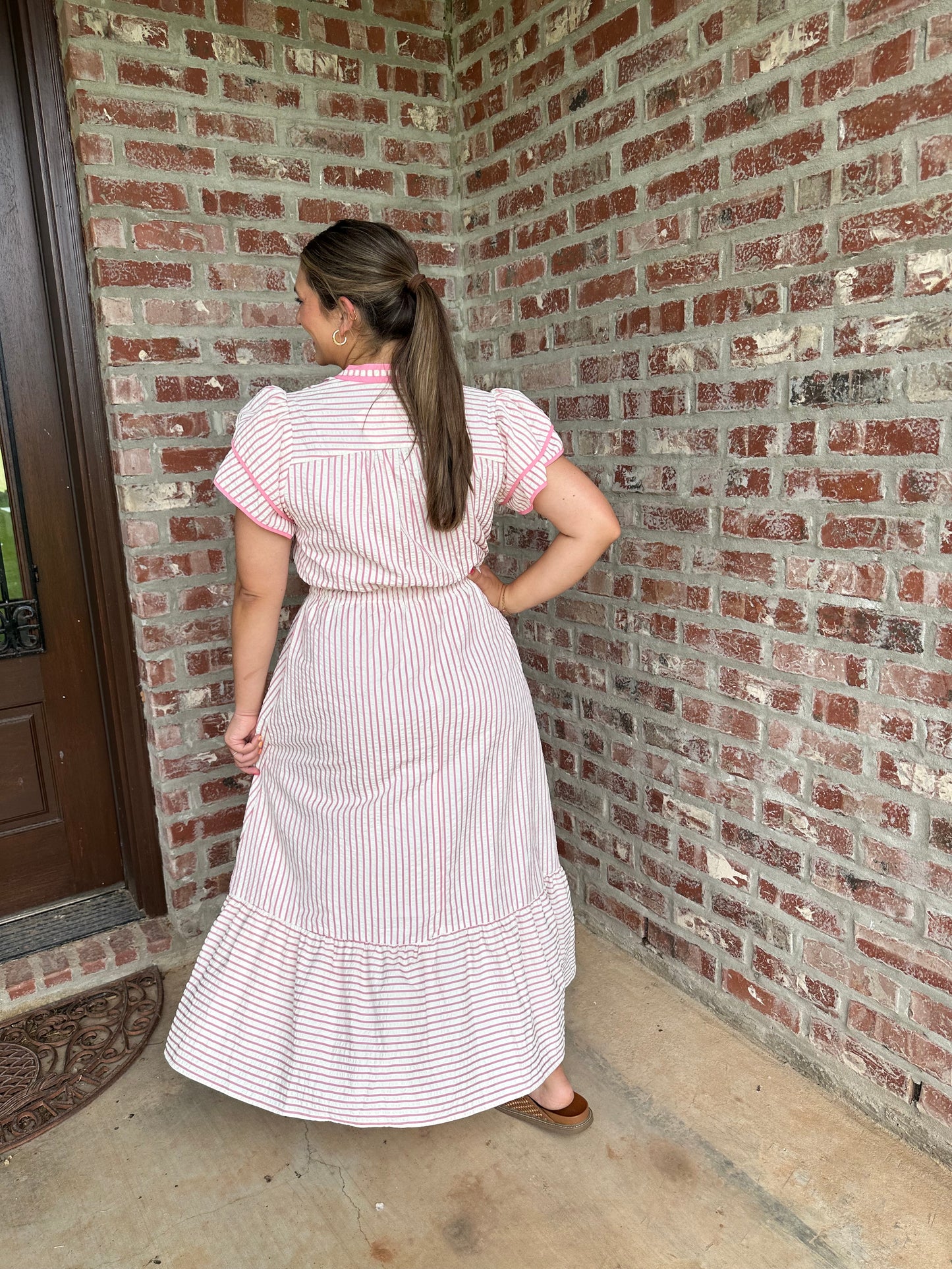 Striped Flutter Sleeve Midi Dress