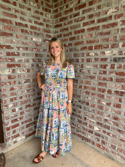 Abstract Print Tiered Maxi Dress