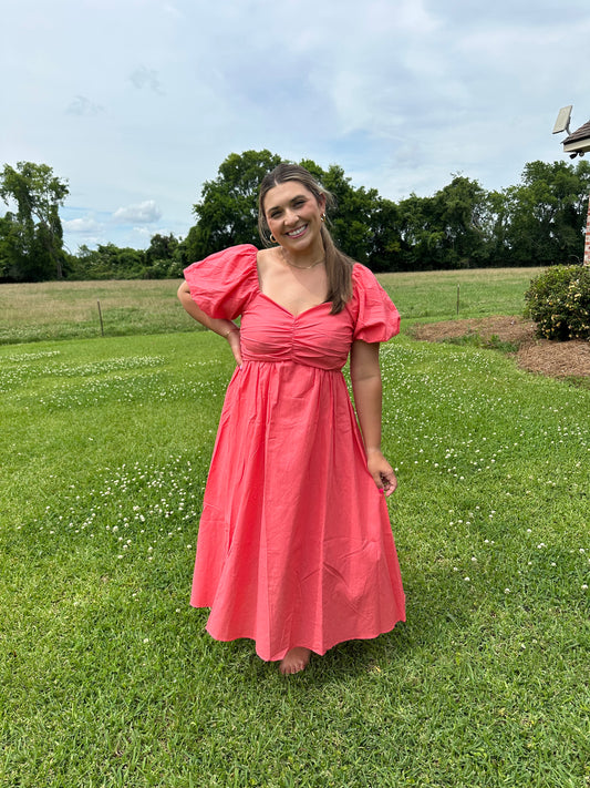 Flirty Puff Sleeve Midi Dress