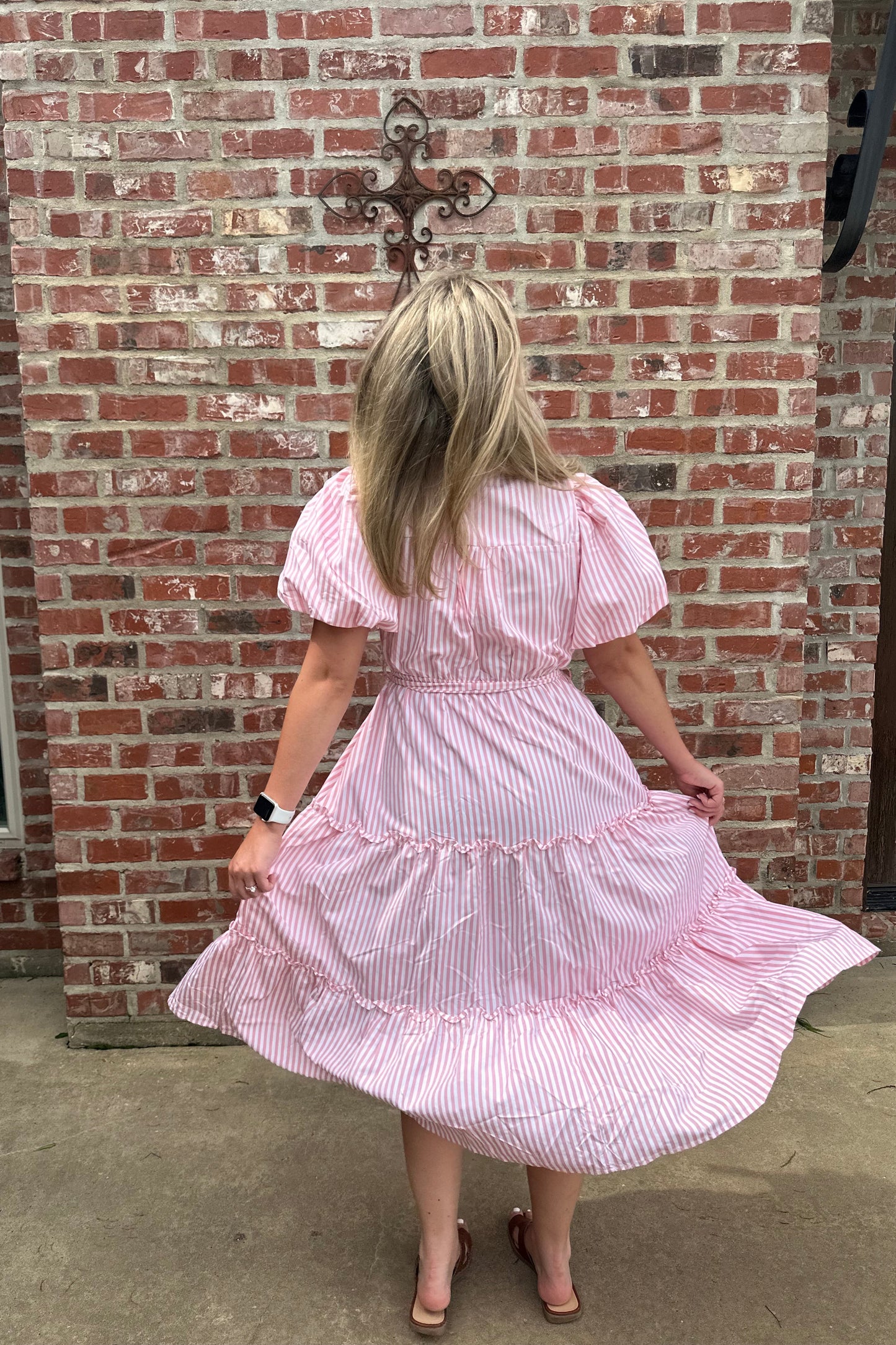 Striped Ruffled Button Down Midi Dress With Pockets