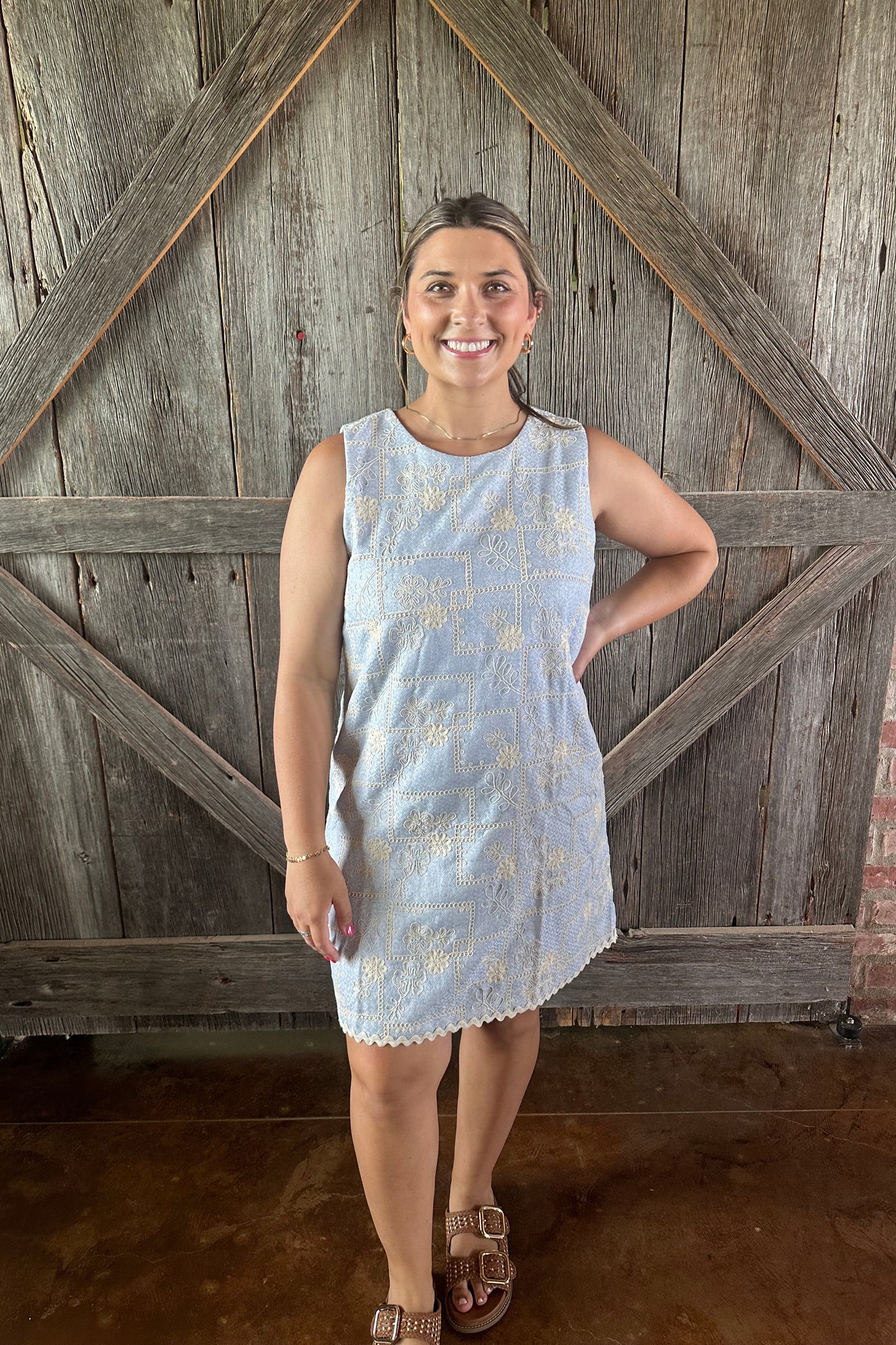 Embroidered Shift Dress