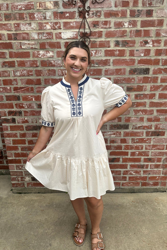 Chic Short Sleeve Embroidered Mini Dress