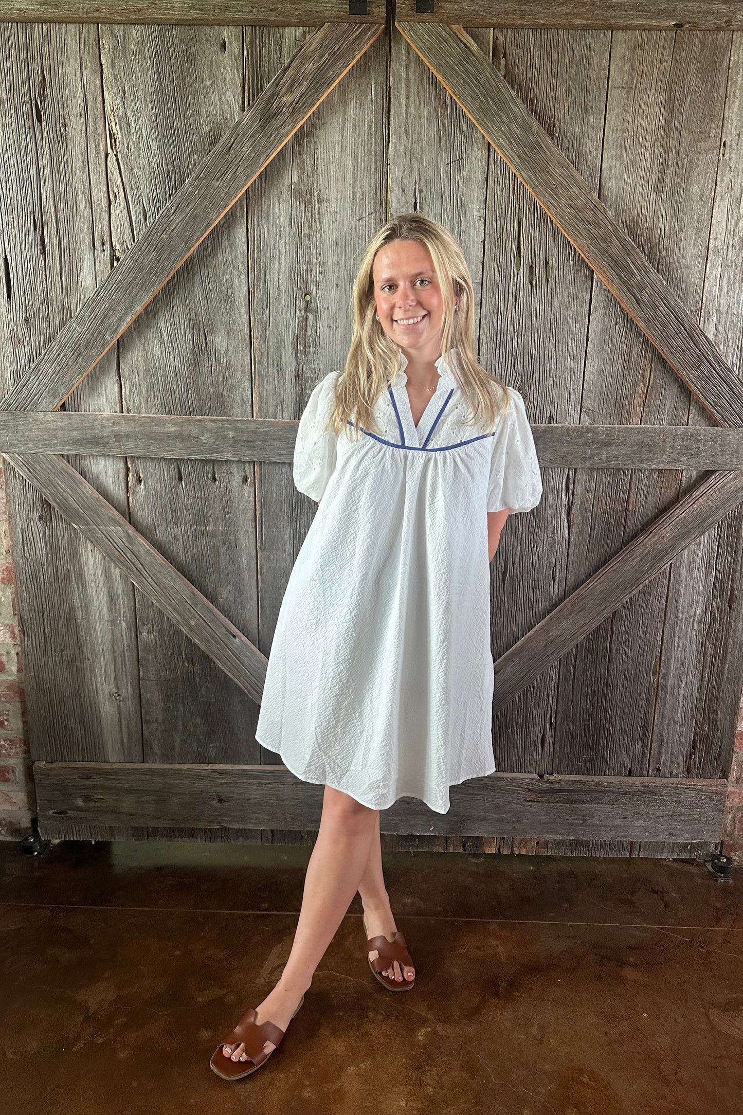 Textured Puff Sleeve Babydoll Dress