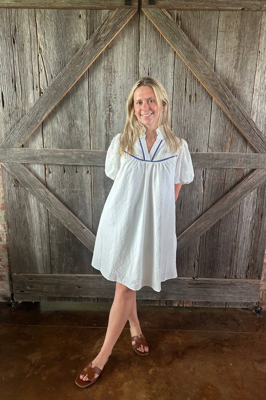 Textured Puff Sleeve Babydoll Dress