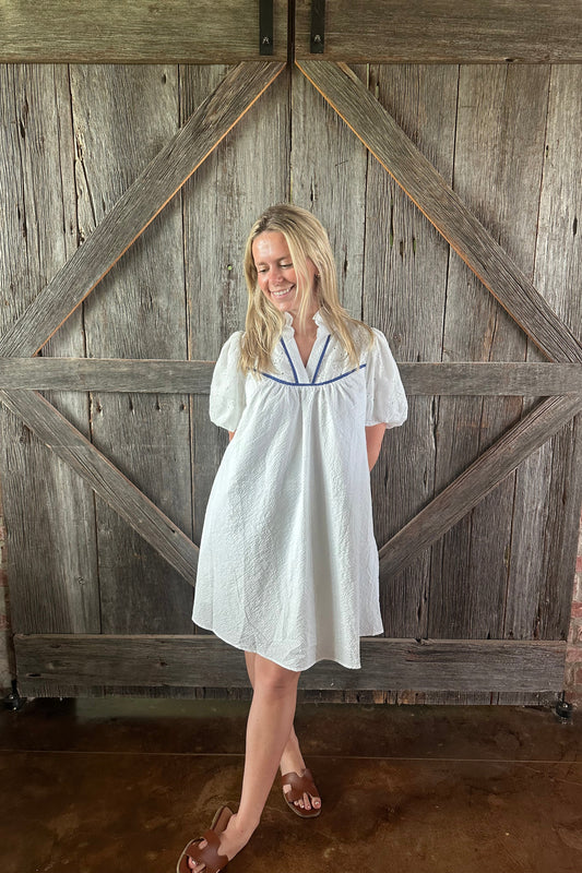 Textured Puff Sleeve Babydoll Dress