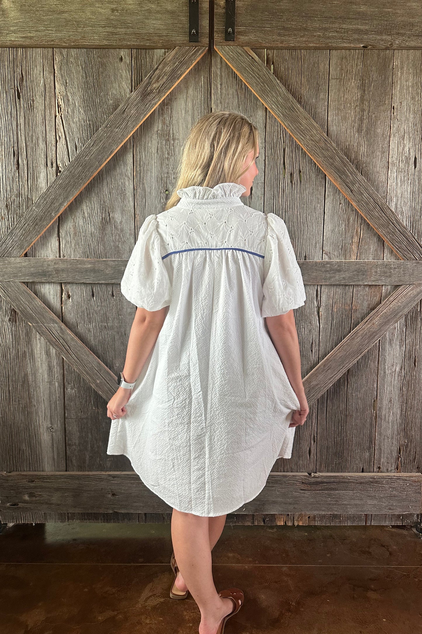 Textured Puff Sleeve Babydoll Dress