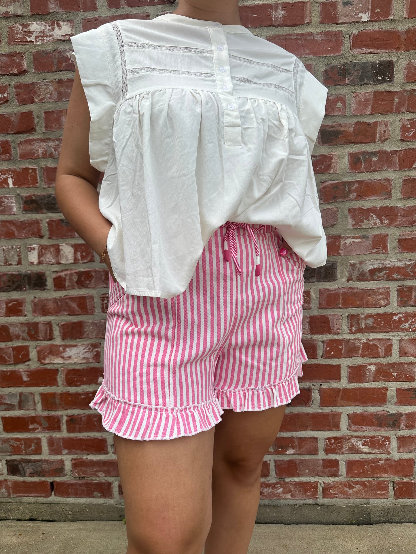 Striped Ruffle Hem Shorts