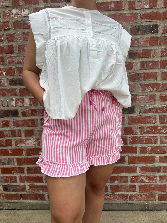 Striped Ruffle Hem Shorts