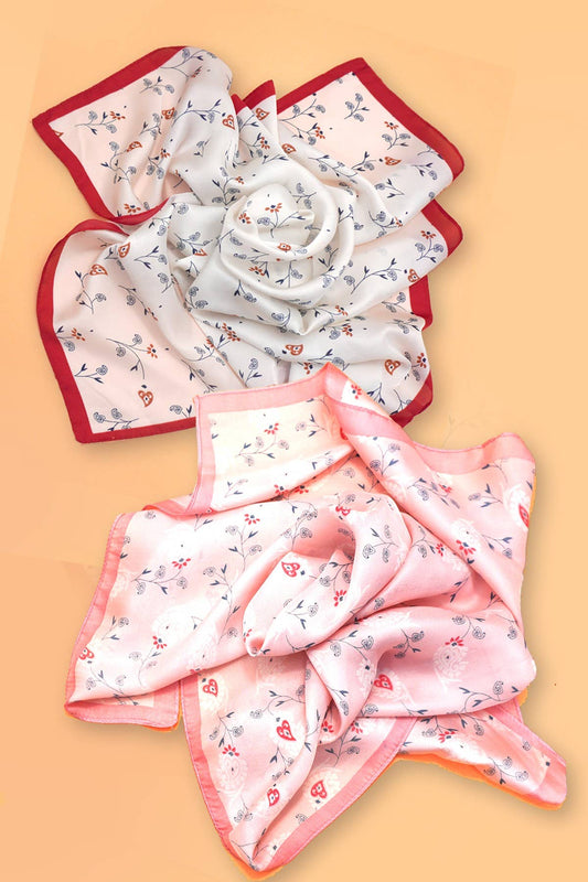 Flower Print Silky Bandana Scarf