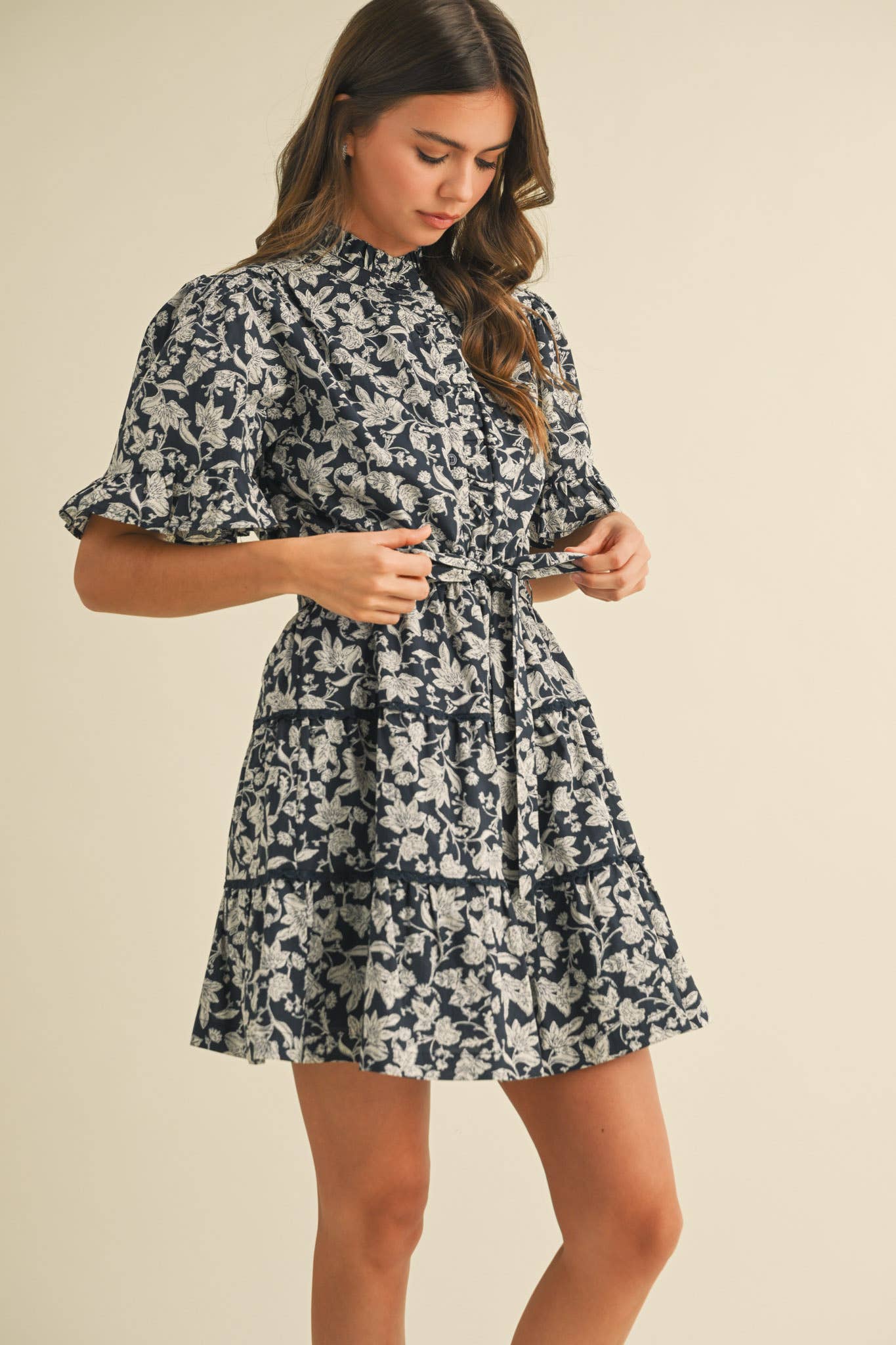 Flirty Ruffled Floral Button Down Mini Dress