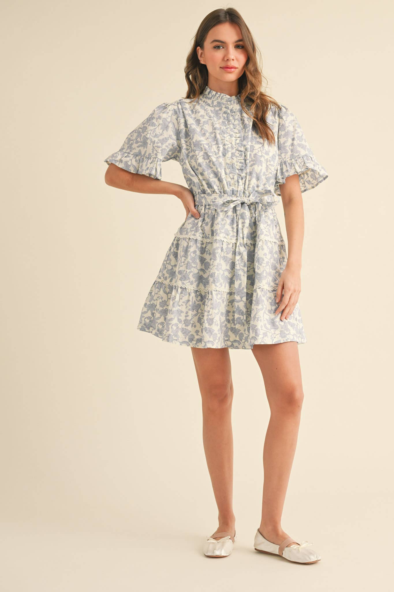 Flirty Ruffled Floral Button Down Mini Dress